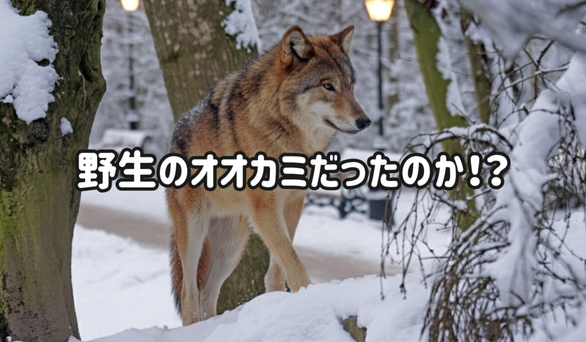 公園にいる野生のオオカミ